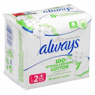 Always Podpaski Hipoalergiczne ze Skrzydełkami 100% Bawełny Long 10 szt.