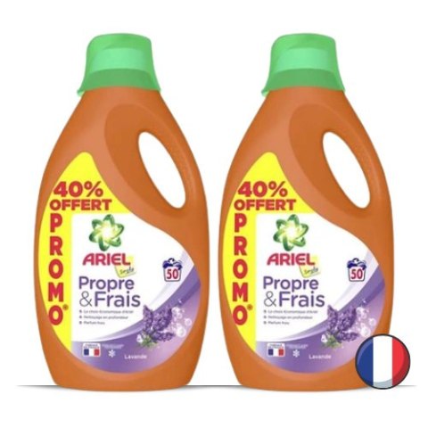Ariel Propre Frais Zestaw Żel do Prania Kolorów Lawendowy 2x50 = 100 prań (Francja) Ariel Propre Frais Zestaw Żel do Prania Kolorów Lawendowy 2x50 = 100 prań (Francja)