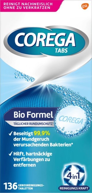 Corega Tabs Tabletki do Czyszczenia Protez Zębowych 136 szt. (Wielka Brytania)