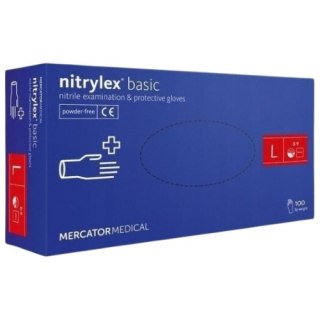 MERCATOR Nitrylex Rękawiczki Jednorazowe Nitrylowe Bezpudrowe Niebieskie L 8-9 100 szt.