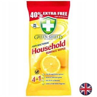 Green Shield Household Uniwersalne Chusteczki Nawilżane Antybakteryjne 70 szt. (Wielka Brytania)