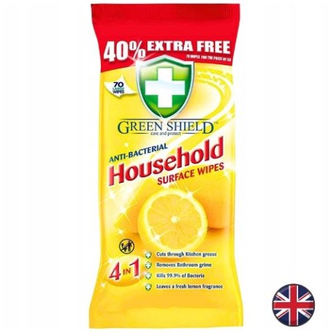 Green Shield Household Uniwersalne Chusteczki Nawilżane Antybakteryjne 70 szt. (Wielka Brytania) Green Shield Household Uniwersalne Chusteczki Nawilżane Antybakteryjne 70 szt. (Wielka Brytania)