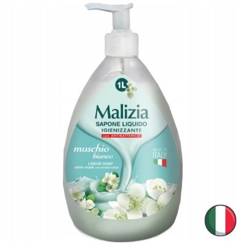 Malizia Muschio Bianco Antybakteryjne Mydło w Płynie Białe Piżmo z Pompką 1l (Włochy) Malizia Muschio Bianco Antybakteryjne Mydło w Płynie Białe Piżmo z Pompką 1l (Włochy)